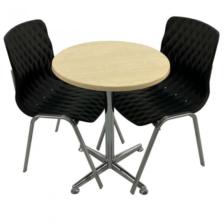 Set mobila de terasa restaurant Raki Maple masa rotunda 60cm cu blat werzalit si picior cromat,2 scaune ROYAL negre