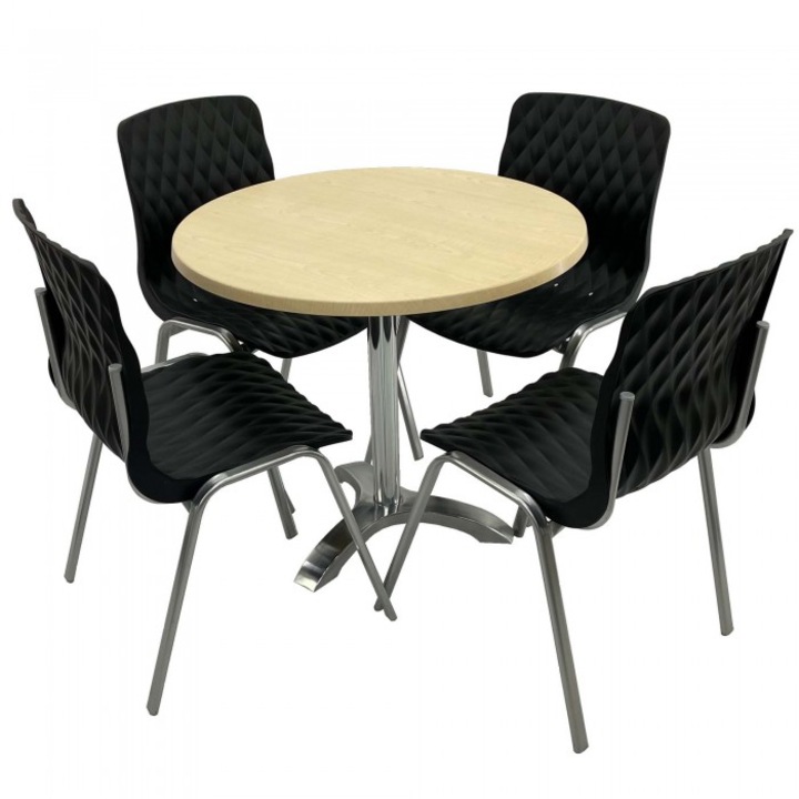 Set mobila de terasa restaurant Raki Maple masa rotunda 80cm cu blat werzalit si picior aluminiu,4 scaune ROYAL negre