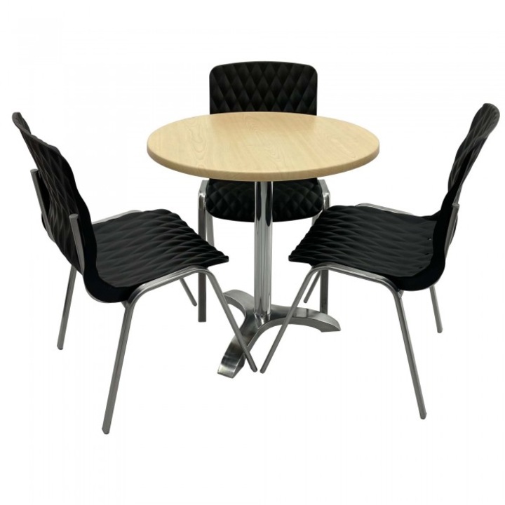 Set mobila de terasa restaurant Raki Maple masa rotunda 70cm cu blat werzalit si picior aluminiu,3 scaune ROYAL negre