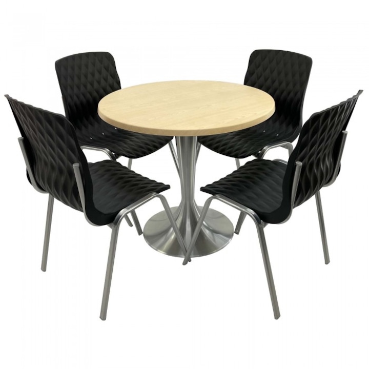 Set mobila de terasa restaurant Raki Maple masa rotunda 80cm cu blat werzalit si baza aluminiu,4 scaune ROYAL negre