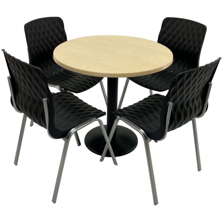 Set mobila de terasa restaurant Raki Maple masa rotunda 80cm cu blat werzalit si baza metalica, negru,4 scaune ROYAL negre
