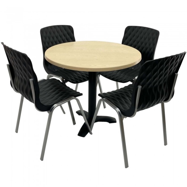 Set mobila de terasa restaurant Raki Maple masa rotunda 80cm cu blat werzalit si picior metalic culoare negru,4 scaune ROYAL negre