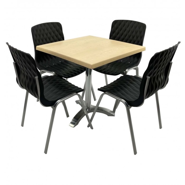 Set mobila de terasa restaurant Raki Maple masa patrata 70x70cm cu blat werzalit si picior aluminiu,4 scaune ROYAL negre