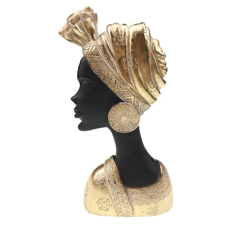 Statueta decorativa, Femeie Africana, Auriu, 28 cm, 1171HG-1