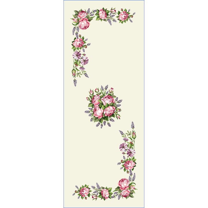 Traversa cu tesatura tip goblen, Casa de bumbac, 40x100 cm, lavanda si bujori