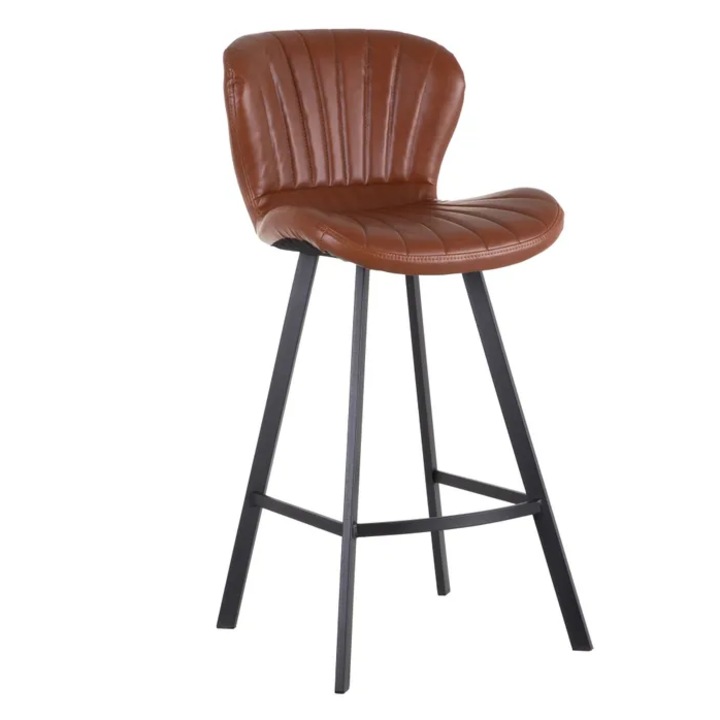 Scaun bar maro deschis/negru din metal si piele Simi The Home Collection