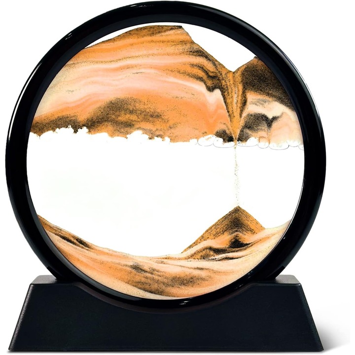 Декорация за дома, тип пясъчен часовник, стъкло/3D пясък, 26x27 см, черен/оранжев