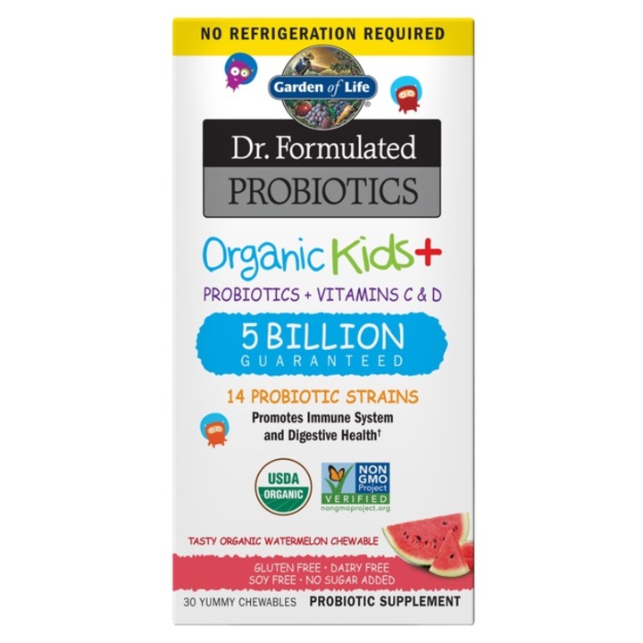 Dr. Formulated Probiotics Organic Kids, GARDEN OF LIFE, görögdinnye, 30 rágókapszula