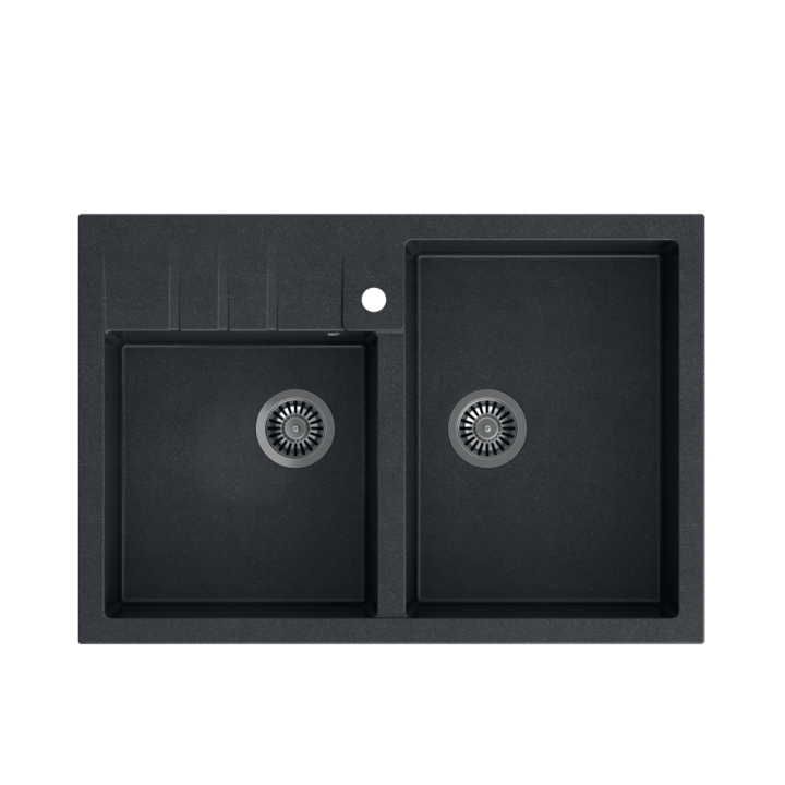 Chiuveta BILL 120 GRANITEQ suprapusa cu 2 vase 900x620x205 mm, diamant negru / scurgere din otel
