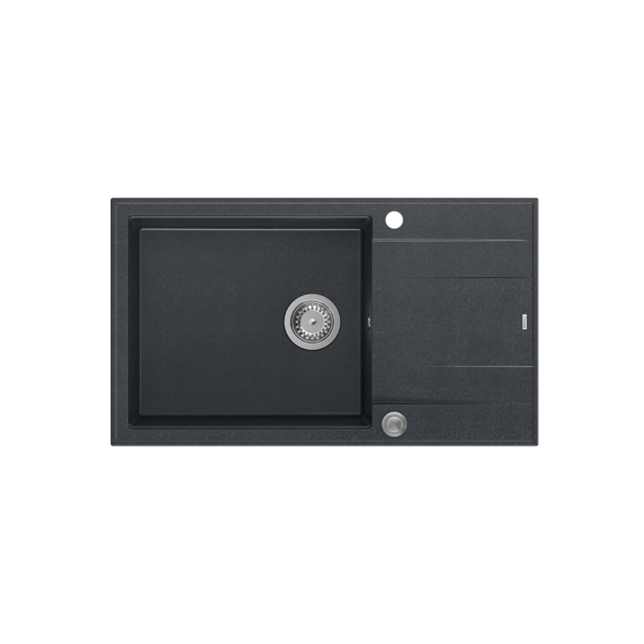 Chiuveta EVAN 136 XL GraniteQ cu sifon Push To Open 1 vas fara (860x500x210; celula. 420x490) diamant negru / elemente din otel