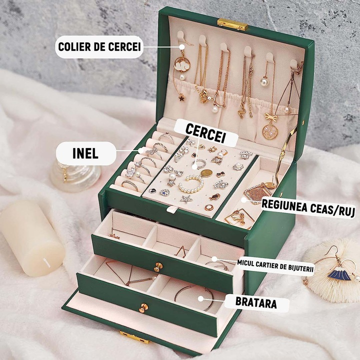 Ékszeres doboz, Carla, Apiyo, smaragd, One size INTL