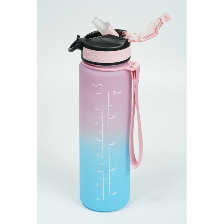 Бутилка за вода CeMaCo със сламка, розова/синя, 1л
