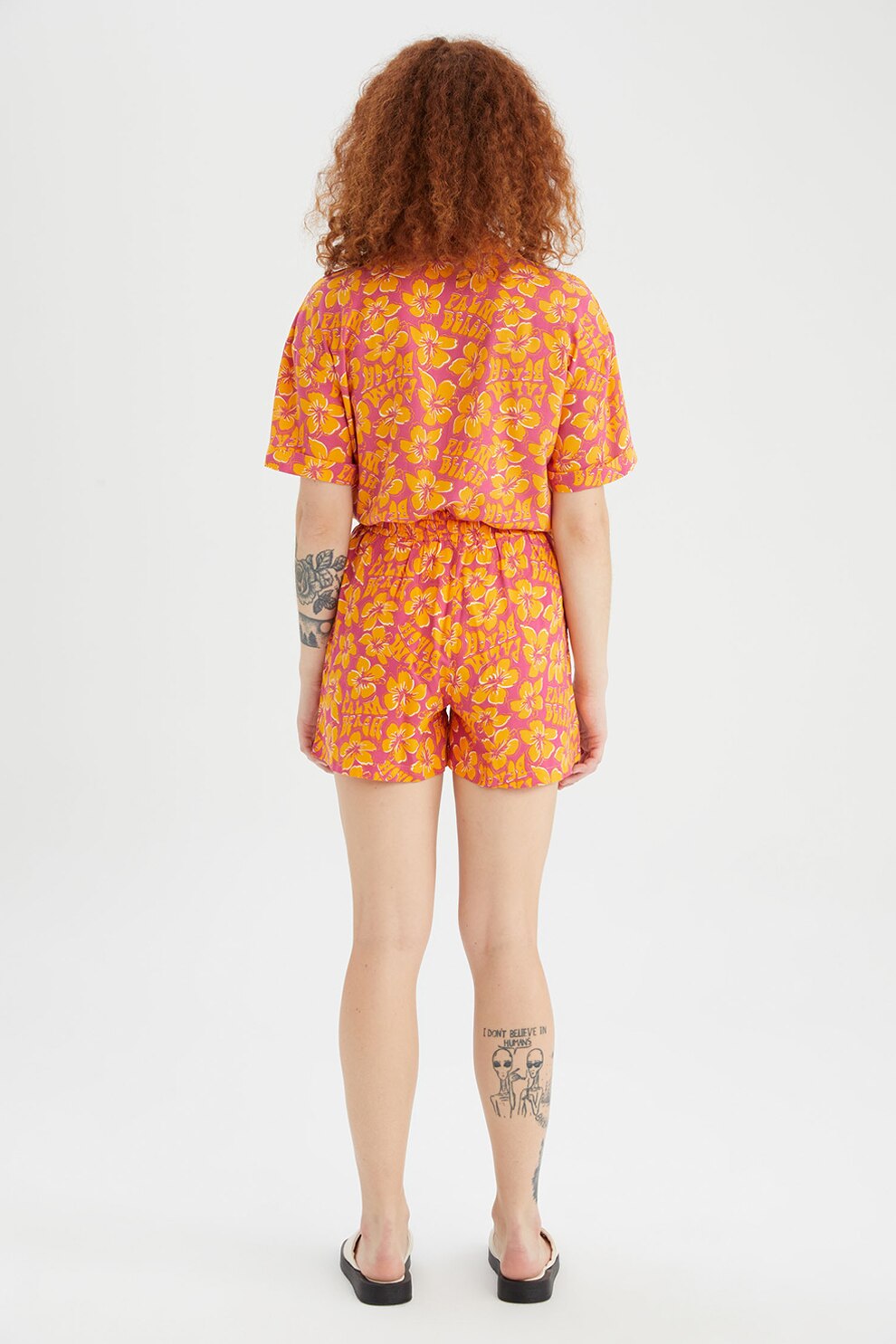 DeFacto, Pantaloni scurti cu imprimeu floral, Portocaliu, 34 - eMAG.ro