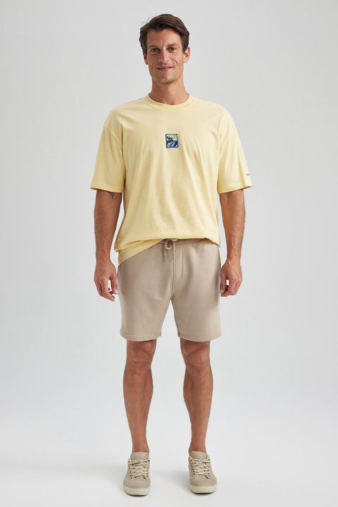 DeFacto, Tricou cu detaliu aplicat, Galben pal
