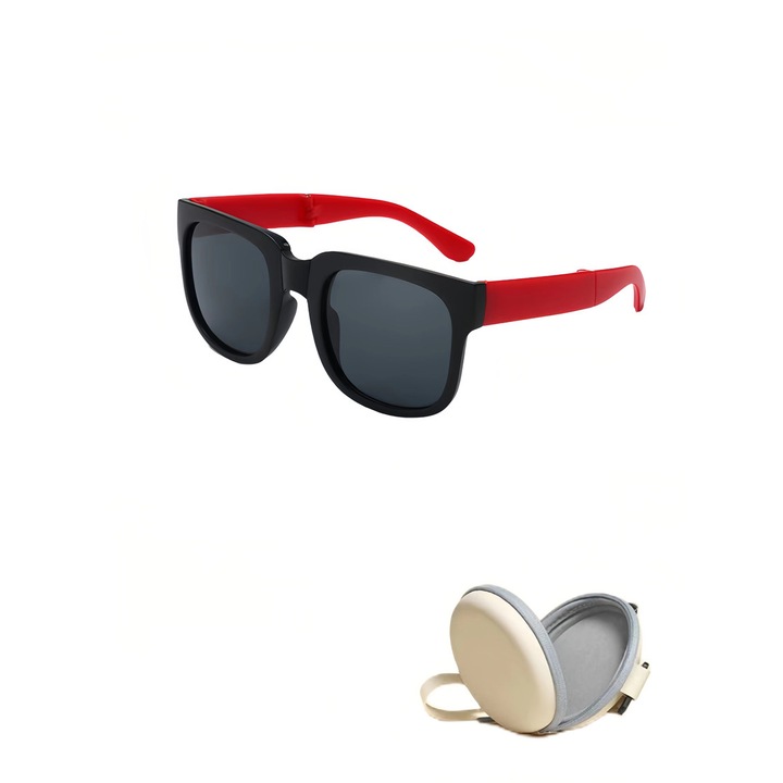 Поляризирани слънчеви очила Клас 3, UV400, Сгъваеми, Калъф за очила и Поляризирани тест, Черни/Червени