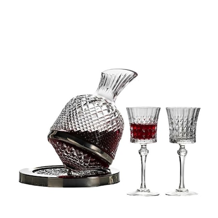 Set Decantor de vin Rotativ, MindBlower, ergonomic, imprimeu modern, accesorii incluse, 2 pahare, suport, argintiu, 1500 ml