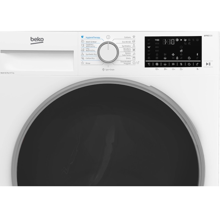 Пералня със сушилня Beko B5DFT58442W, Пране 8 кг, Сушене 6 кг, 1400 об/мин, Клас А, Мотор ProSmart Inverter, AddXtra, SteamCure, HomeWhiz, Бял