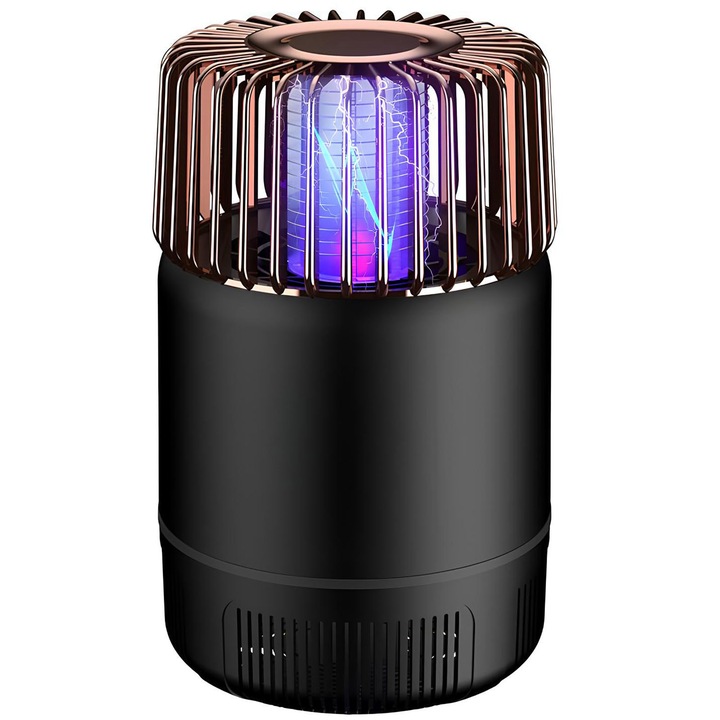 Lampa pentru tantari cu lumina UV, Amtok, cablu USB, capcana anti-Insecte 2.5 W cu turbina de aspirare a insectelor, Negru