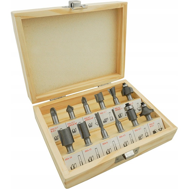 Комплект от 12 фрези за дърво, 8 мм захват (V05068)