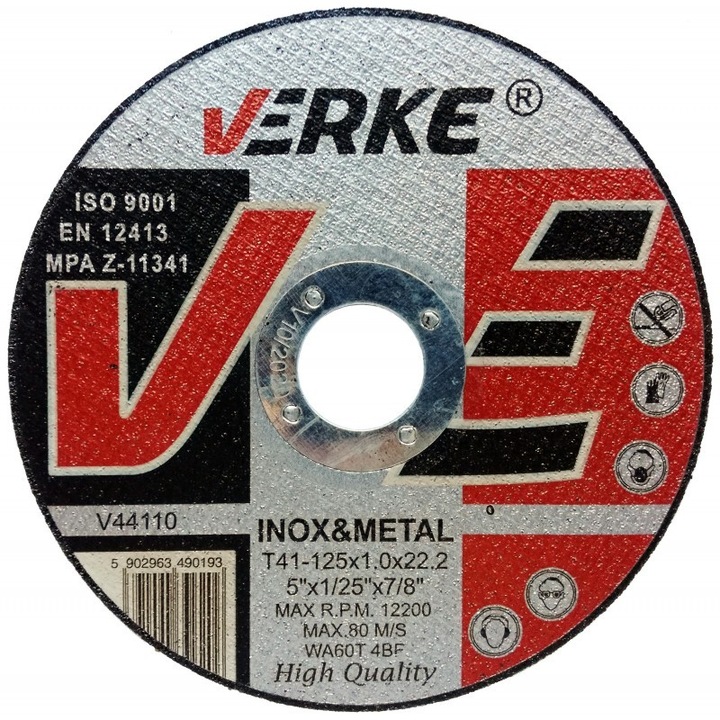 Disc pentru taiere metal Verke, 125x1,0x22,2 mm