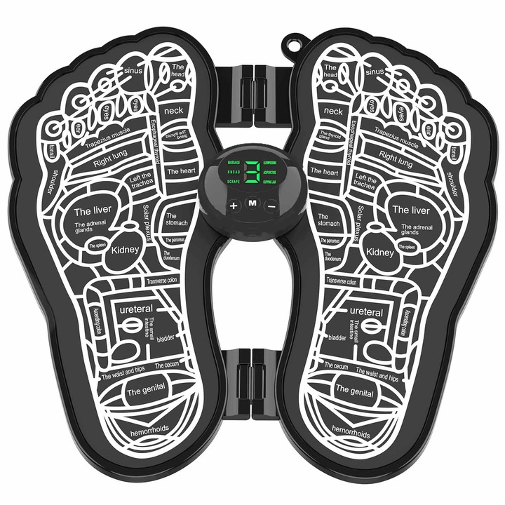 Aparat pentru masajul picioarelor, YHJ, lectrostimulare pentru imbunatatirea circulatiei, Intensitate reglabila, Siguranta, USB, Negru/Alb