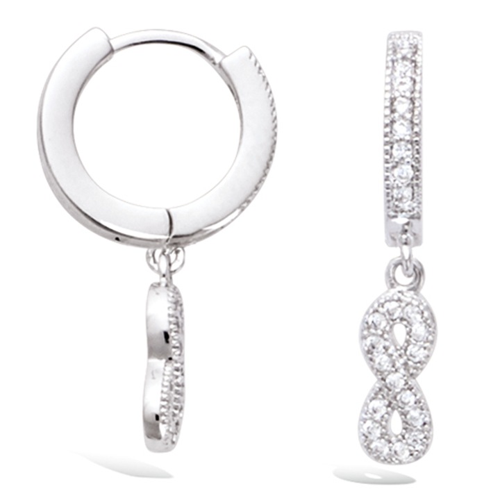 Обеци LTD Lily Les Trésors de Lily Infini R1531, 1 cm x 1 cm, Сребро, Бял