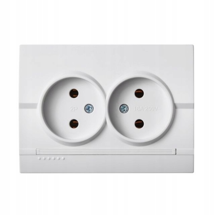 Priza dubla, 16A, 250V, Plastic, Alb