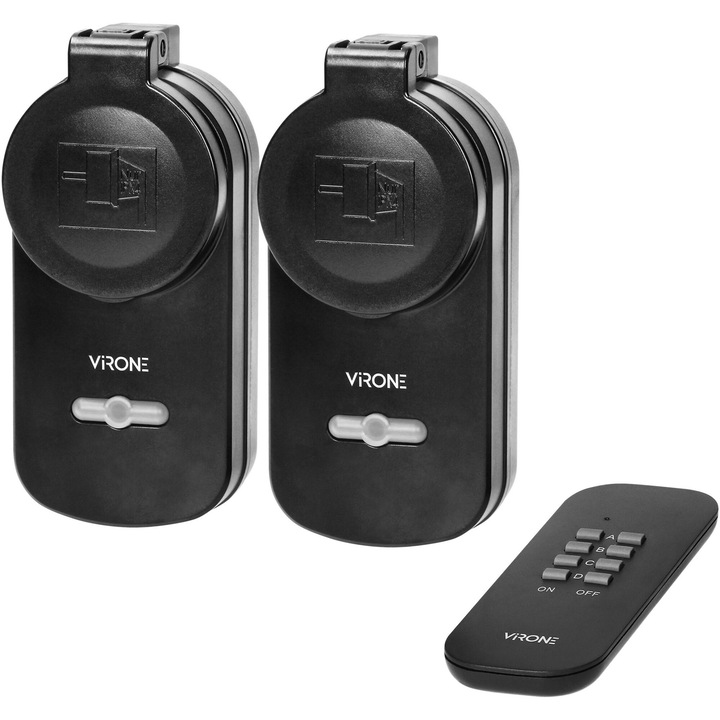 Комплект от 2 гнезда Virone RS-2(GS), Дистанционно, 1000W, IP44, Черен