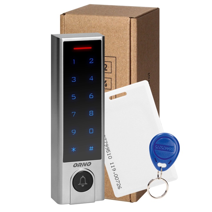 Incuietoare inteligenta cu ecran tactil si cheie, Orno, IP 68, Crom