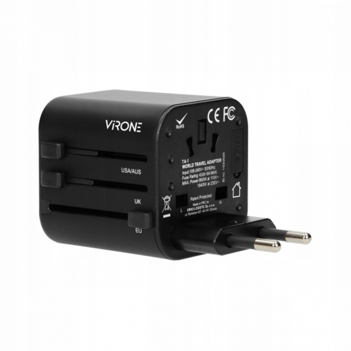 Adaptor universal priza EU/UK/US, Negru