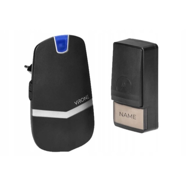 Sonerie electrica wireless, Virone, Plastic, 150 m, 20 melodii, 3 trepte de volum, IP44, 433 MHz, Negru