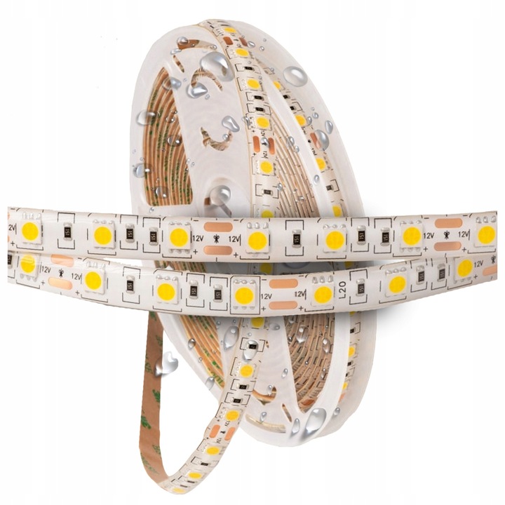 LED лента, 12V, 5 м, Бяла, IP63