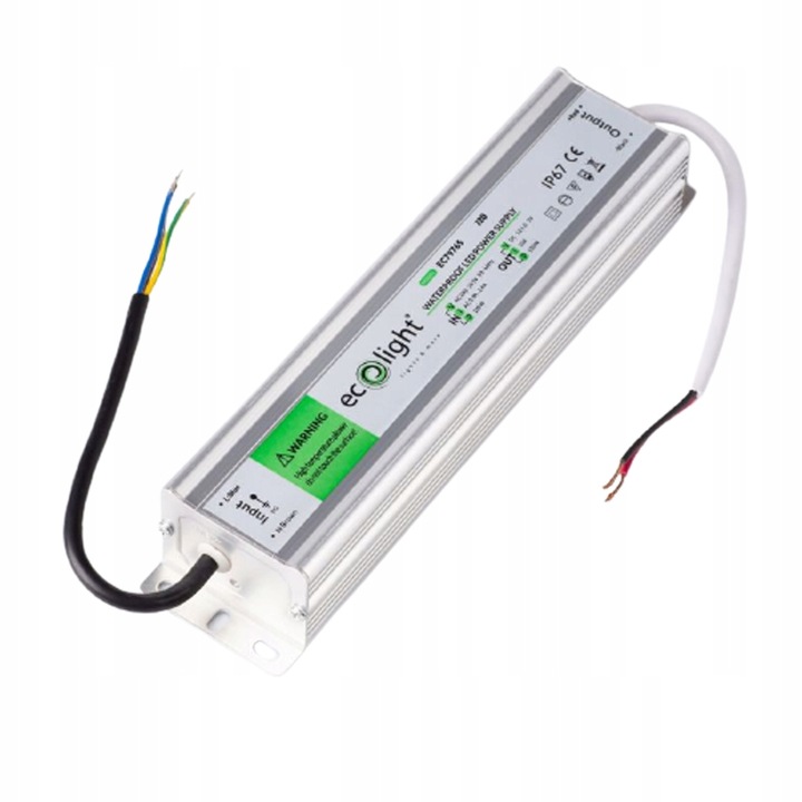 LED transzformátor, Ecolight, alumínium, 12V, 12W, 10A, 216x49x37 mm, ezüst