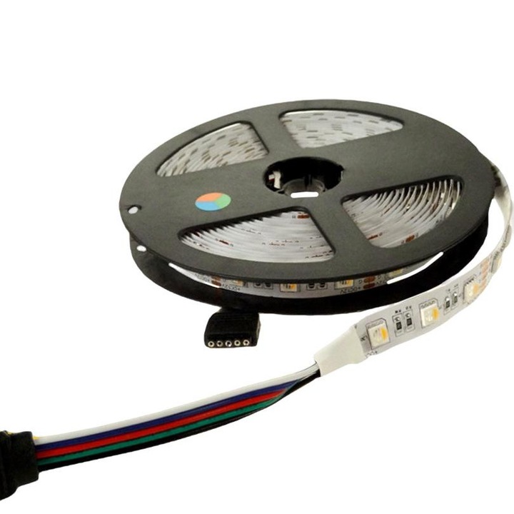 Banda LED flexibila RGB, 300 diode, 12V/IP20, Lungime 5m