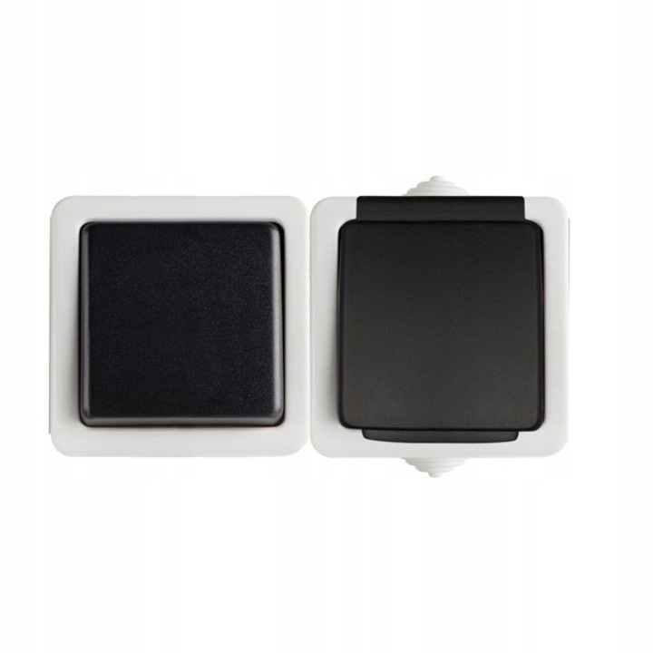 Kültéri kapcsoló/aljzat készlet, Tekno, ABS, IP54, fekete