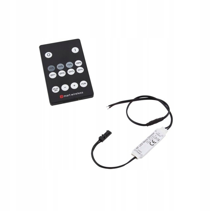 Controller pentru benzi LED cu telecomanda, Plastic, 72W, 12V, 50 x 14 x 5 mm, Negru/ Alb