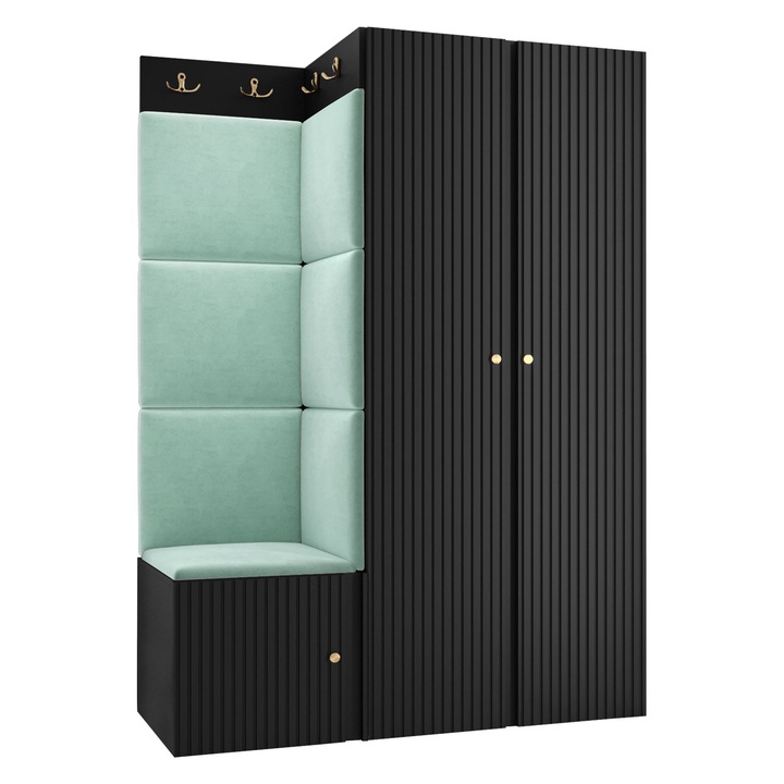 Mobilier pentru hol Towiro Slim XXIII, MIRJAN24, negru / menta, 46x116x186 cm