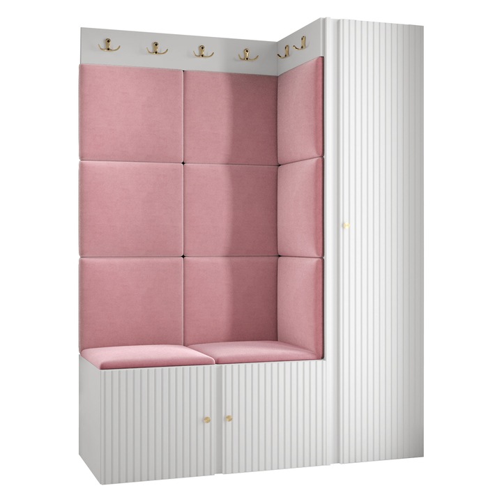 Mobilier pentru hol Towiro Slim IX, MIRJAN24, alb / roz, 46x124x186 cm