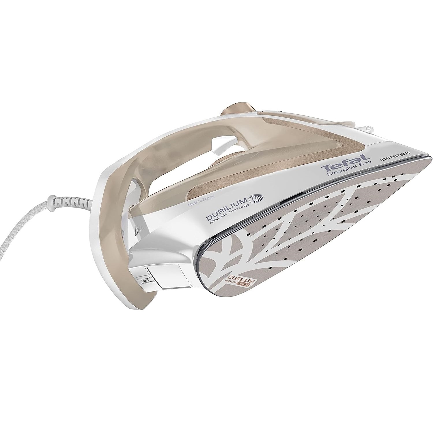 Fier de calcat cu aburi Tefal Easygliss Eco, 2800W, 270 ml, jet abur 240g/min, talpa Durilium AirGlide, Alb/Crem