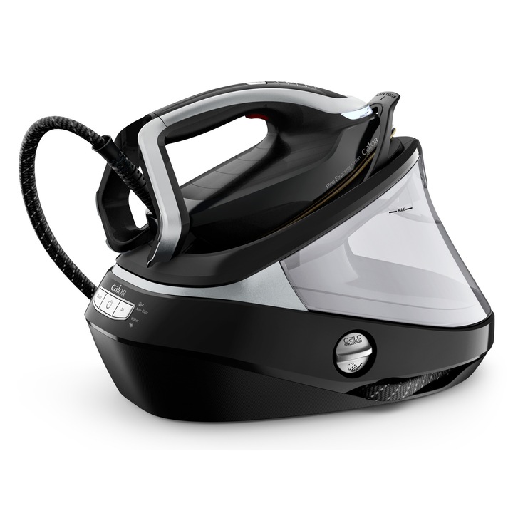 Statie de calcat de inalta presiune Pro Express Vision Tefal GV9821E0, Smart LED Vision, 3000 W, 180 g/min, 9 bari, 800 g/min, tehnologie Smart Steam, tehnologia silentioasa, colector calcar, negru & argintiu