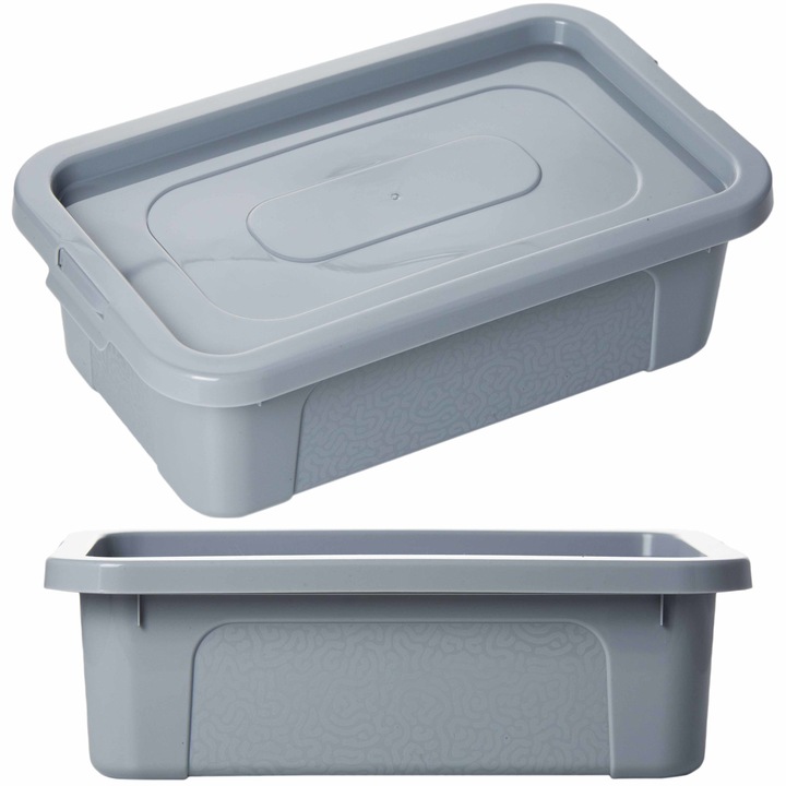 Cutie De Plastic Cu Capac, Edanti, 33X20X10 Cm, 4,5 L, Gri