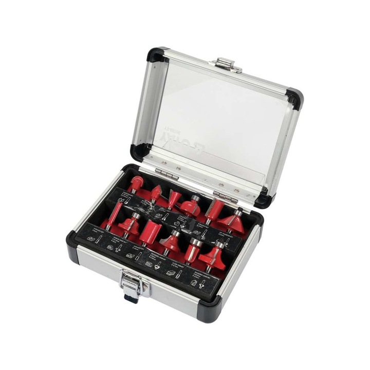 Комплект от 12 фрезери за оберфреза, за дърво Yato 6мм Червени