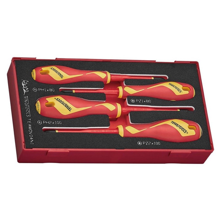 Комплект кръстати отвертки TENG TOOLS, изолирани, VDE 1000V, 4 бр