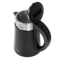 Fierbator electric Adler AD1372B, 0.6L, 800W, interior din otel inoxidabil, carcasa cu perete dublu, oprire automata, negru