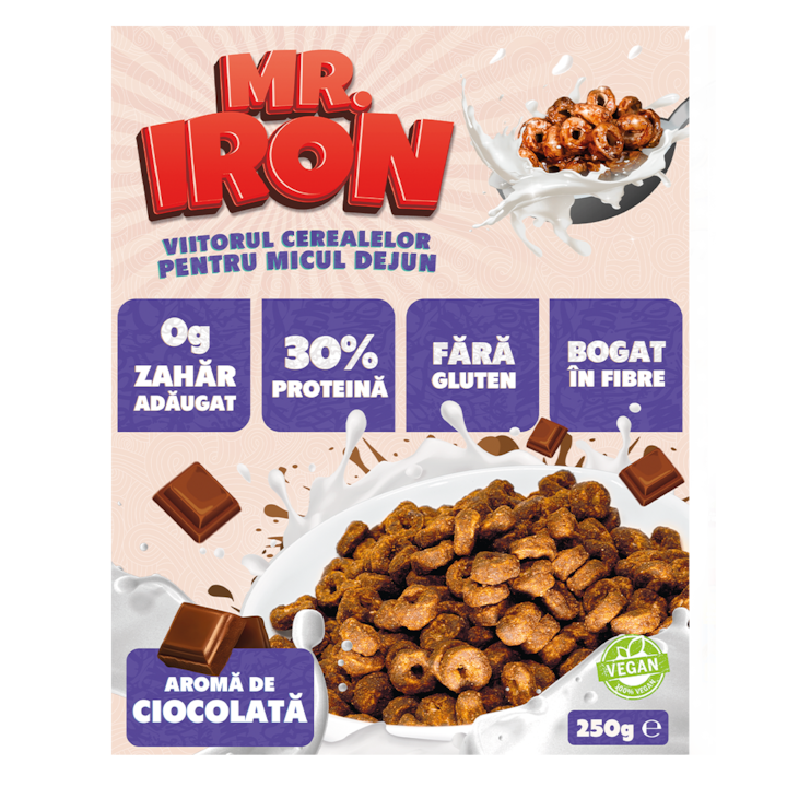 Cereale cu 30% Proteina, Vegane, Indulcite Natural, cu Carbohidrati Redusi, Fara Zahar si Fara Gluten - Aroma de Ciocolata 250G