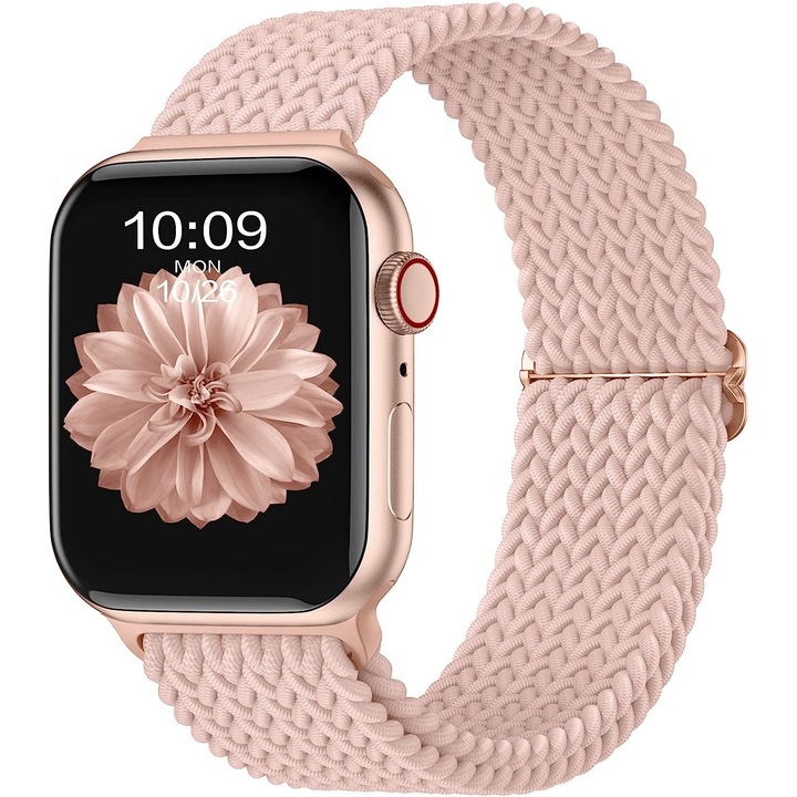 Curea smartwatch, Matcheasy, Nylon, Compatibila cu Apple Watch 42/40/38/41mm, Roz