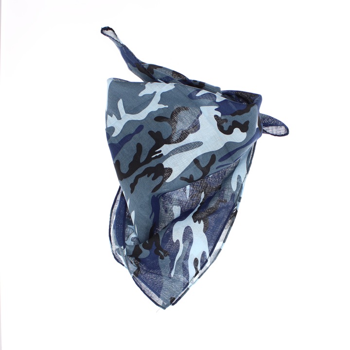 Bandana din bumbac, dimensiune 55x55 cm, imprimeu Army, Buticcochet, Albastru - ES2208