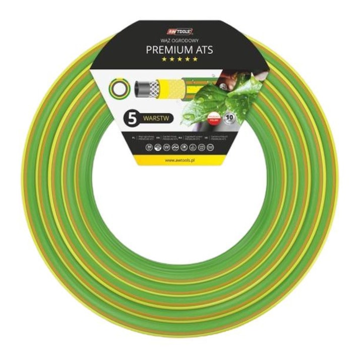 Градински маркуч, Awtools Premium Ats, PVC, 1/2", 50M, зелен