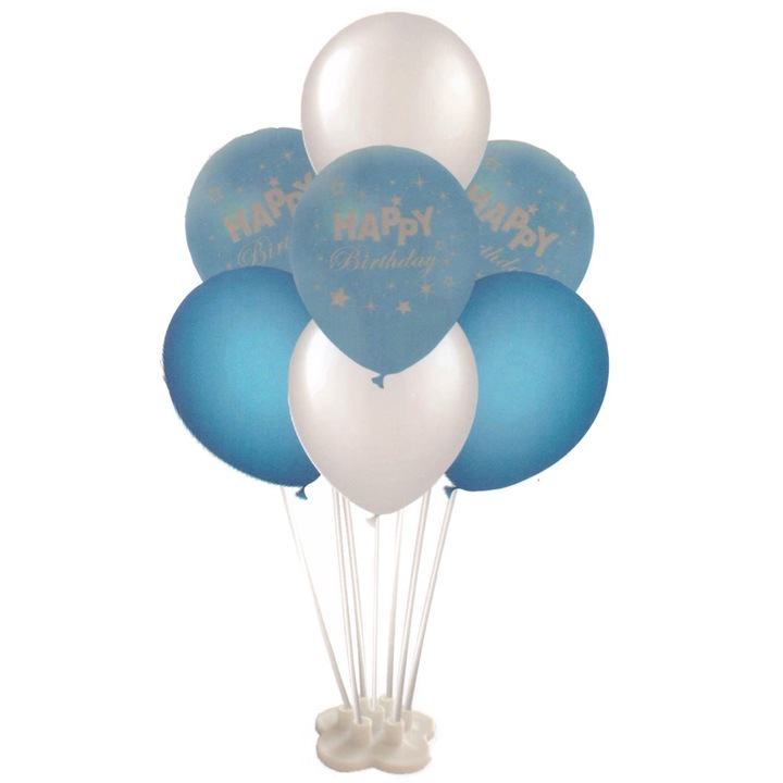 Комплект от 7 сини балона с опора, декорация за маса