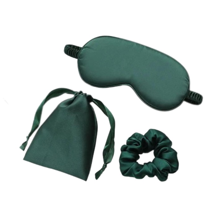Set masca de dormit din satin, ADM, Better Sleep, verde, cu husa, elastica